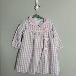 Florence Eiseman Pink and White Gingham Flower Appliqué Dress